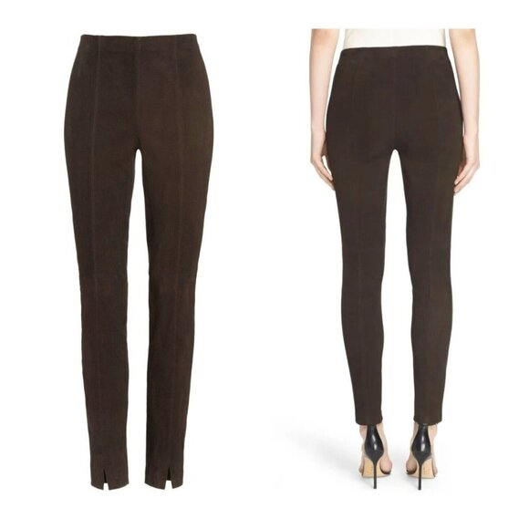 St .John Deep Espresso Brown Suede Ankle Lenght High Rise Leggings Trousers 10 - Picture 1 of 10